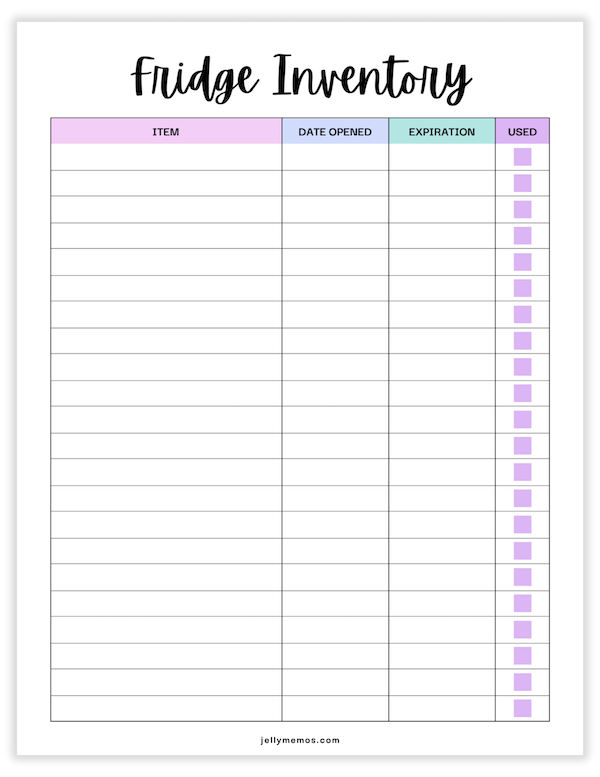 fridge inventory printable