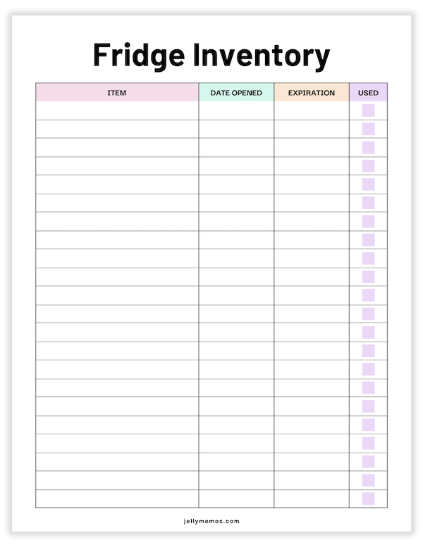 fridge inventory printable