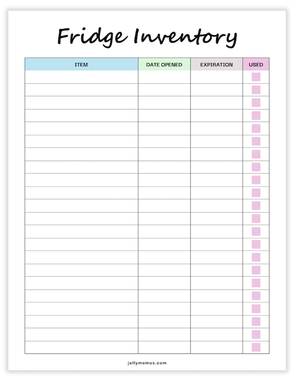 fridge inventory printable