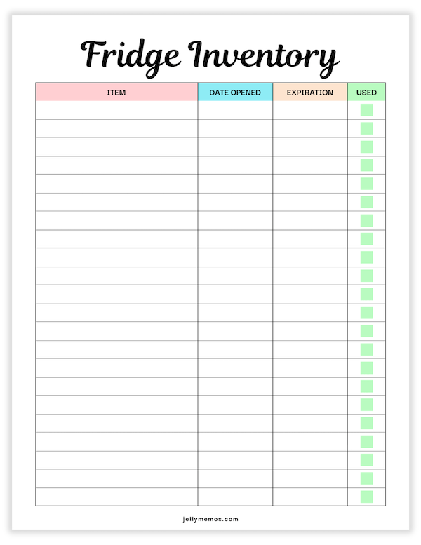 fridge inventory printable