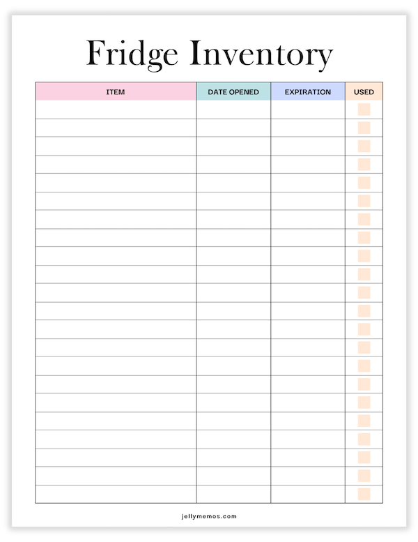 fridge inventory printable