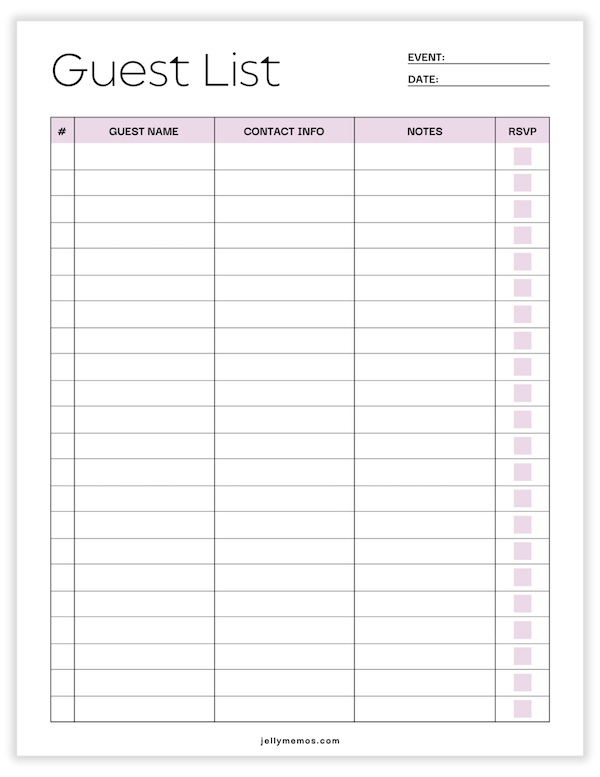 guest list printable