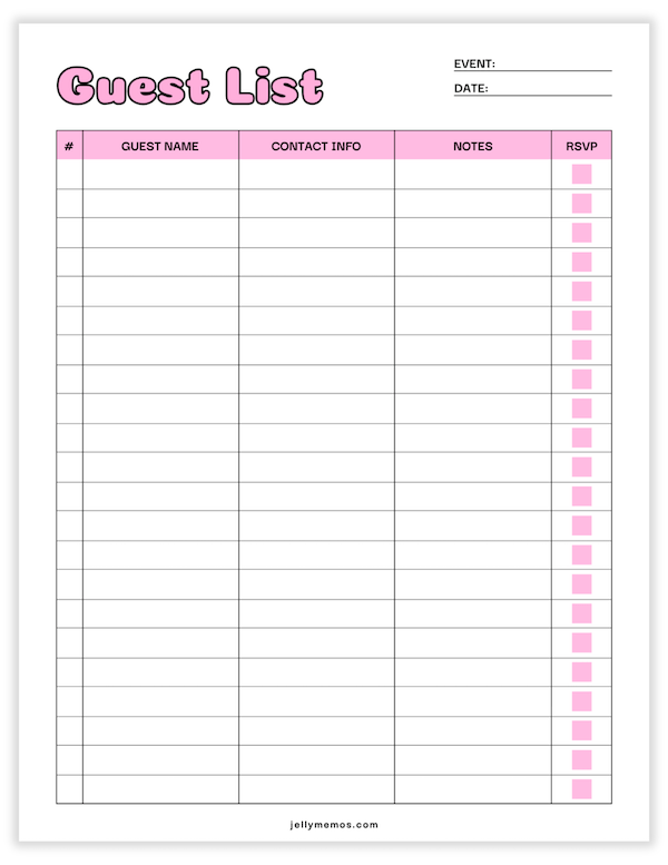 guest list printable