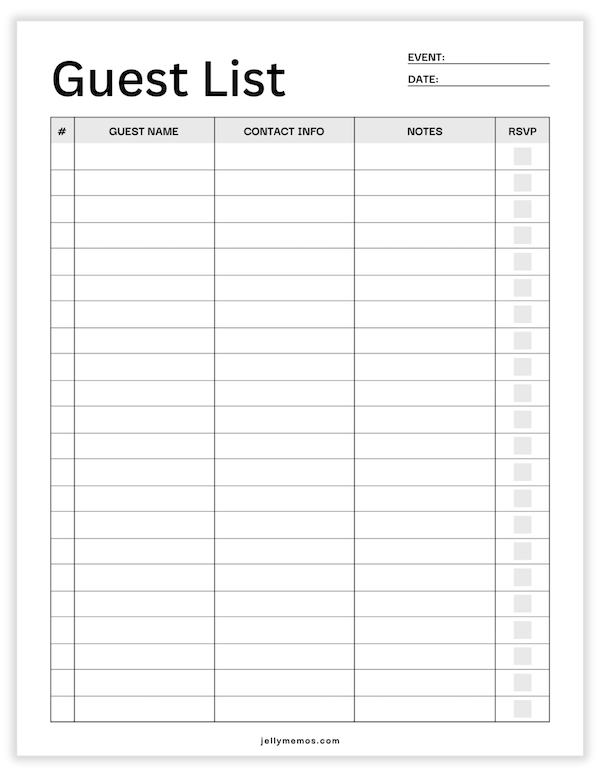 guest list printable