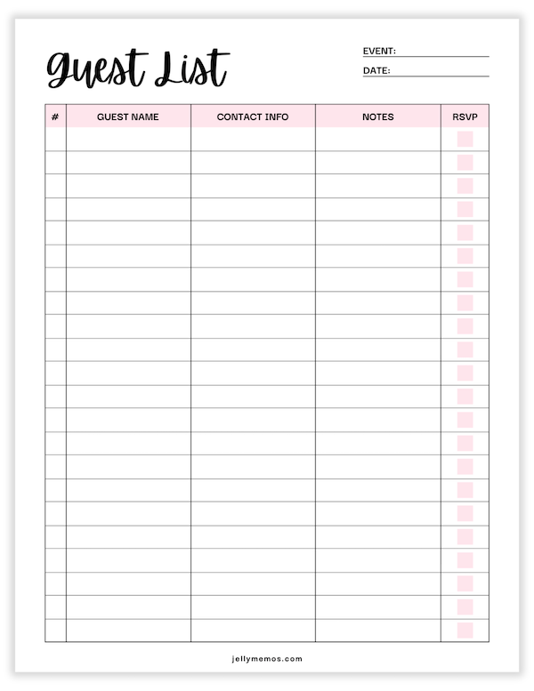 guest list printable