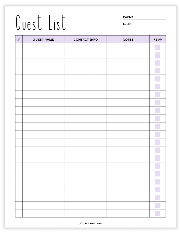 guest list printable