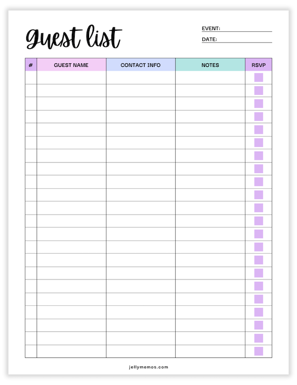 guest list printable