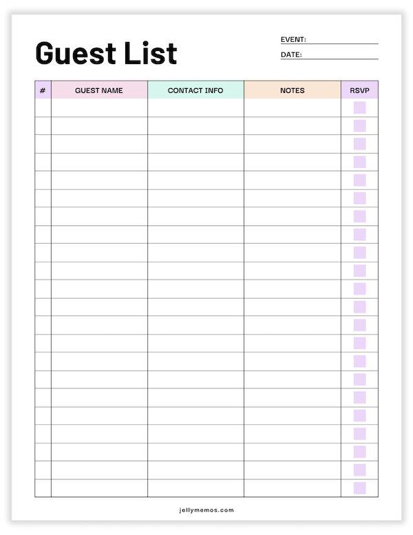 guest list printable