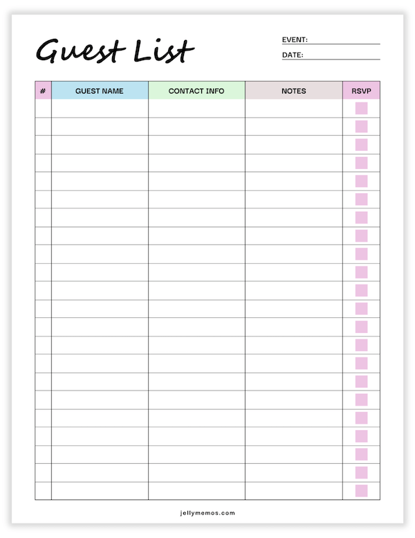 guest list printable