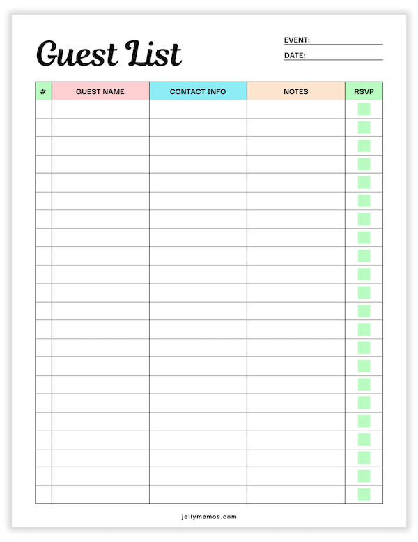 guest list printable