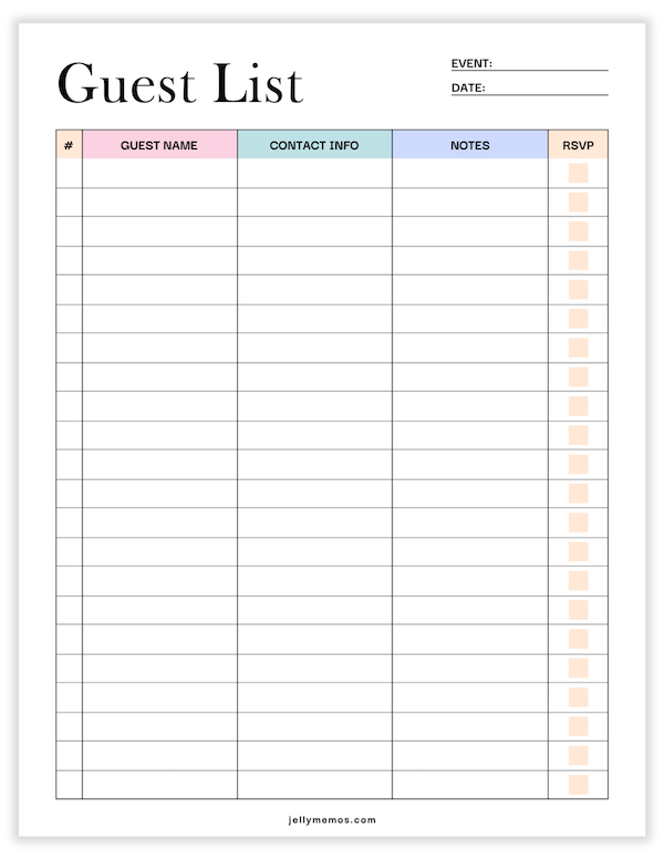 guest list printable