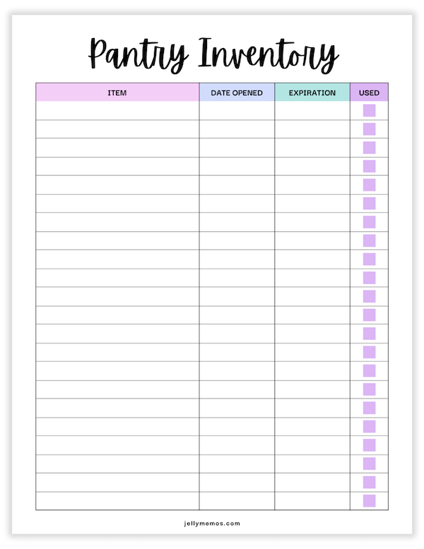 pantry inventory printable