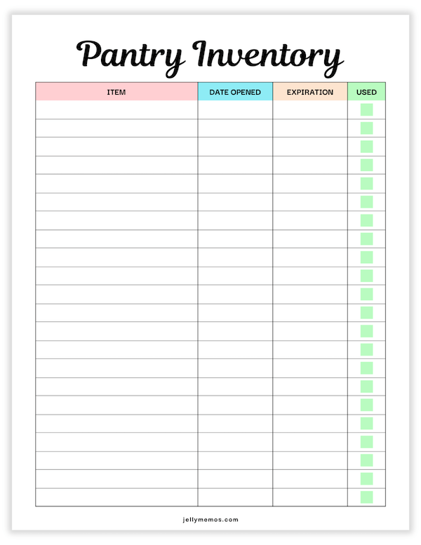 pantry inventory printable