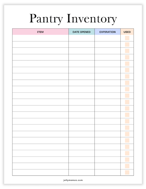 pantry inventory printable