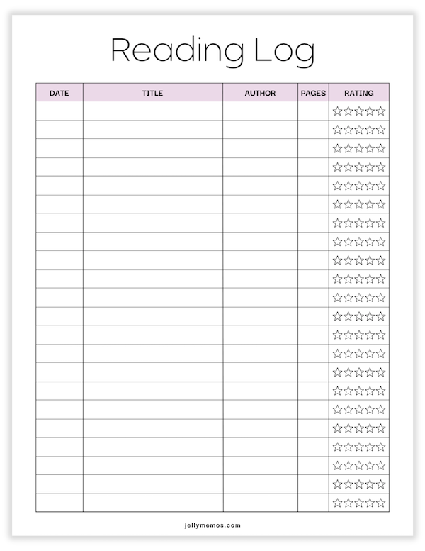 reading log printable