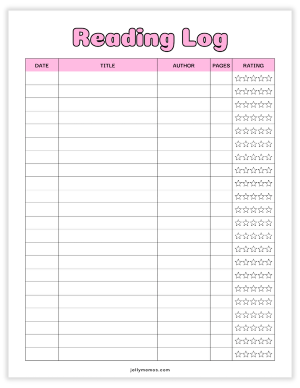 reading log printable