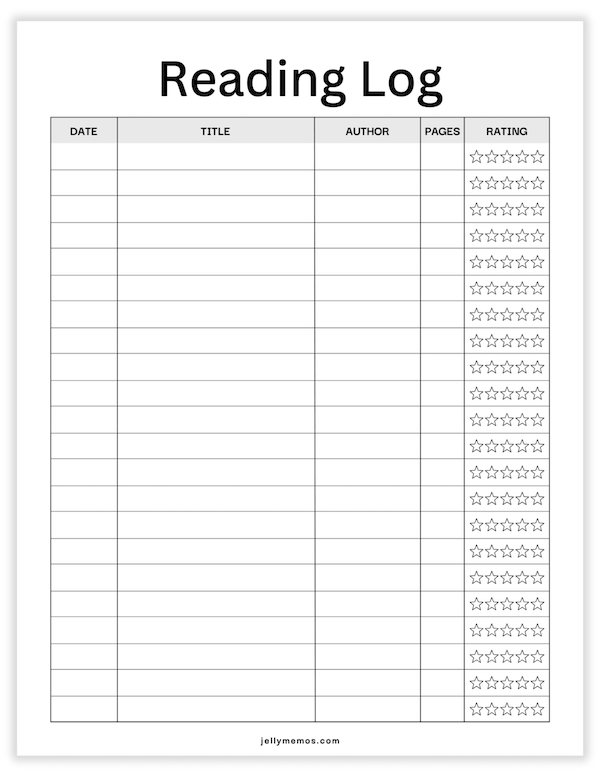 reading log printable