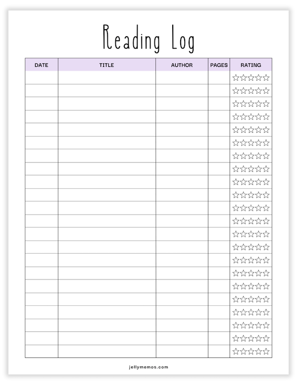 reading log printable