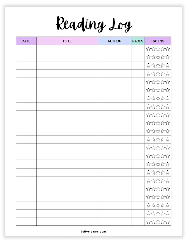 reading log printable