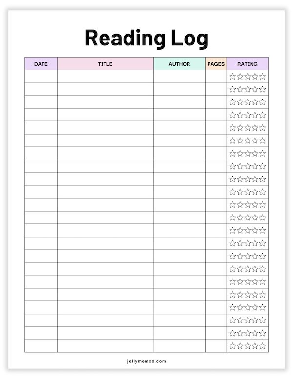 reading log printable