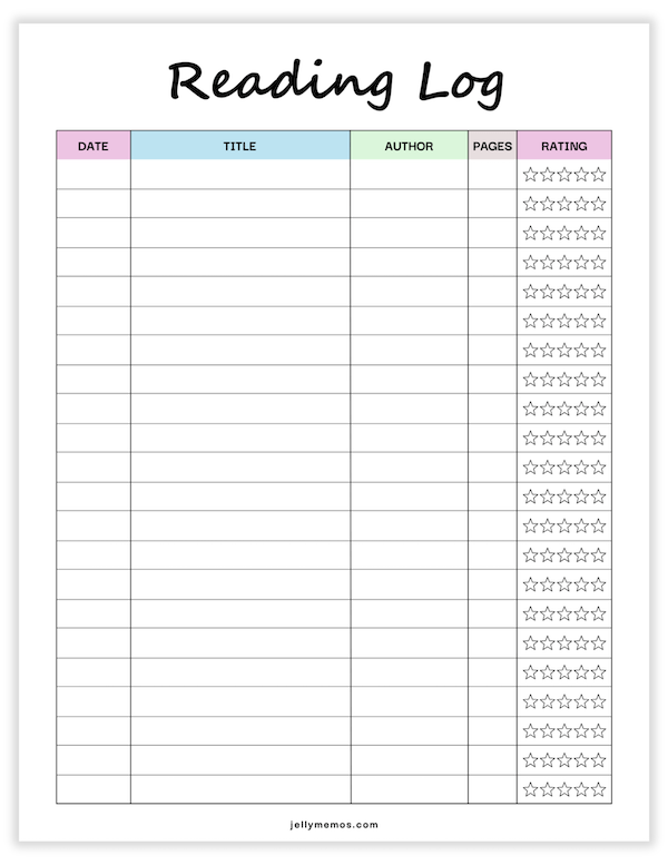 reading log printable