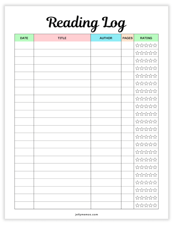 reading log printable