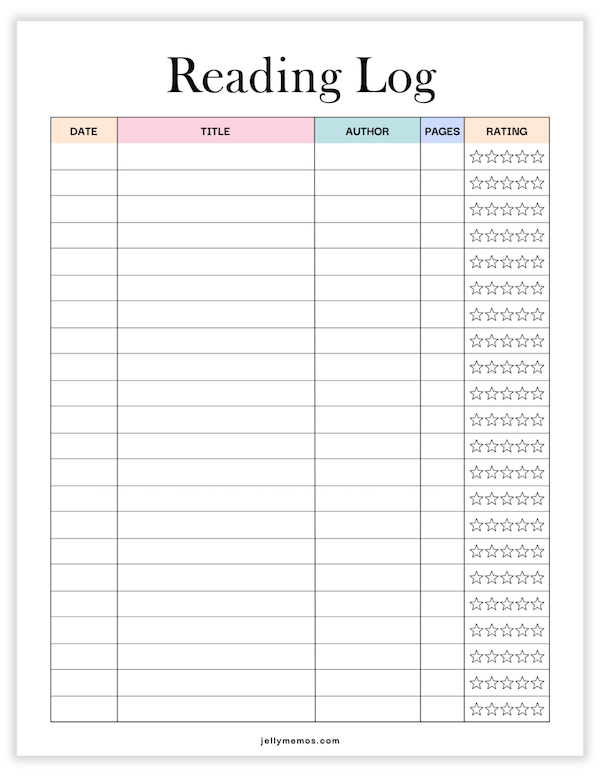 reading log printable