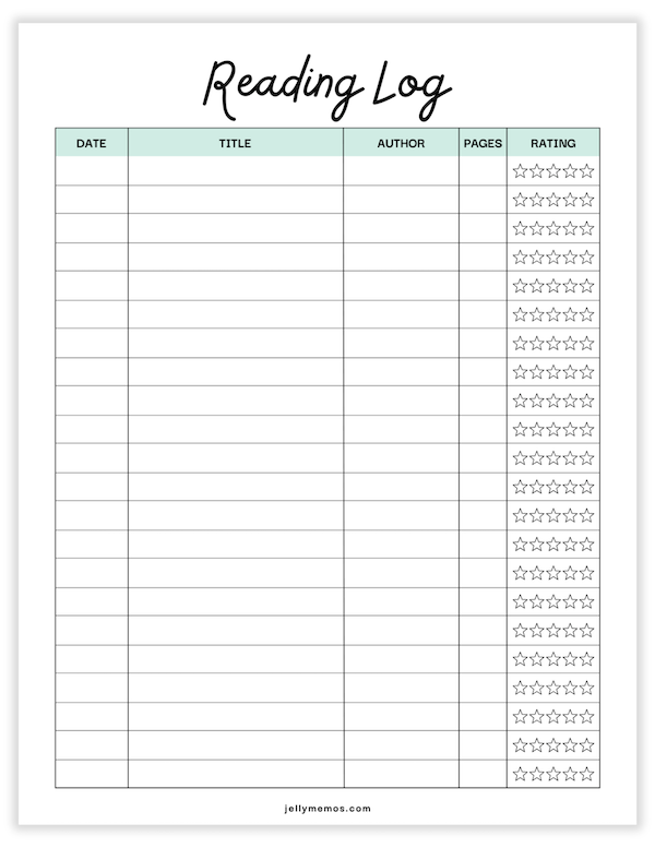 reading log printable