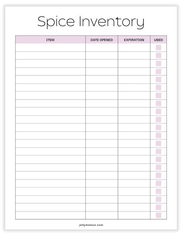 spice inventory printable