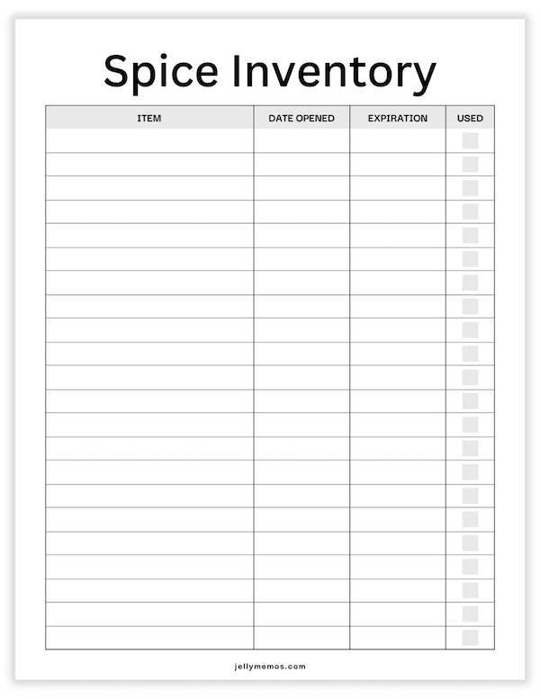 spice inventory printable