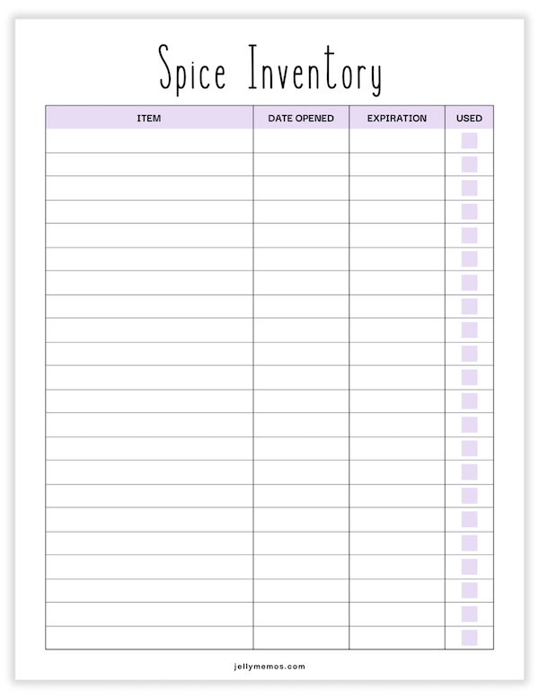 spice inventory printable