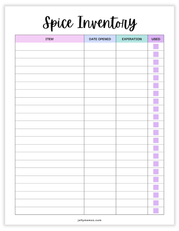 spice inventory printable