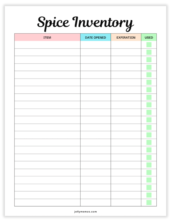 spice inventory printable