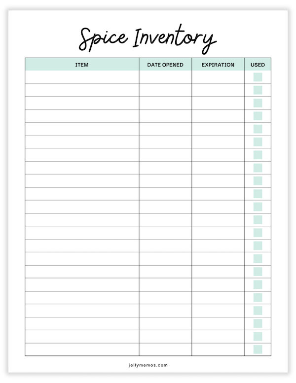 spice inventory printable