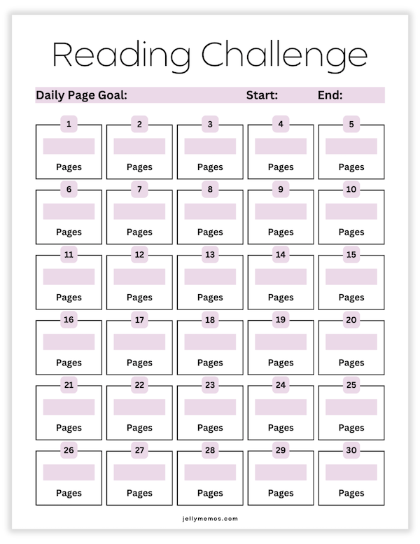30 day reading challenge temeplate