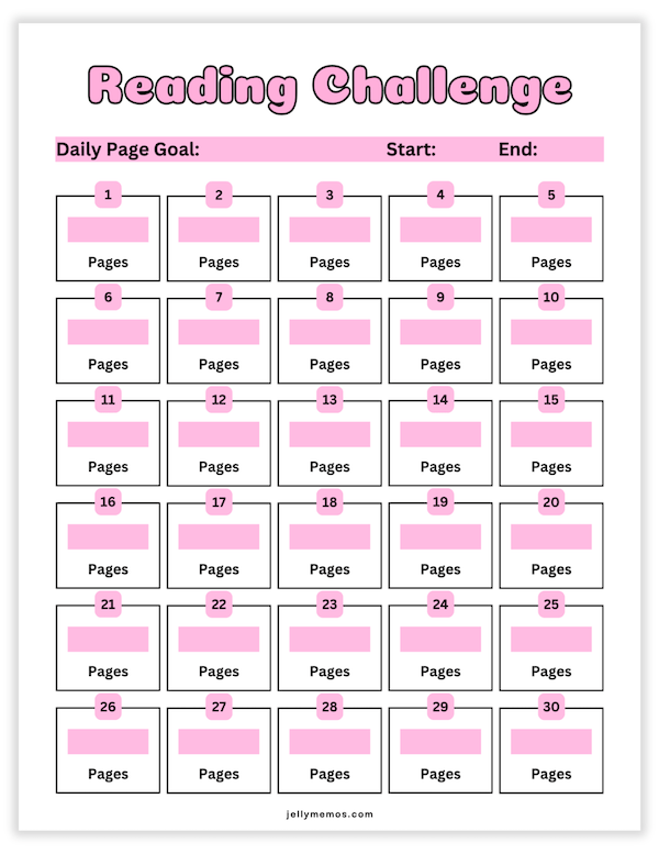 30 day reading challenge temeplate