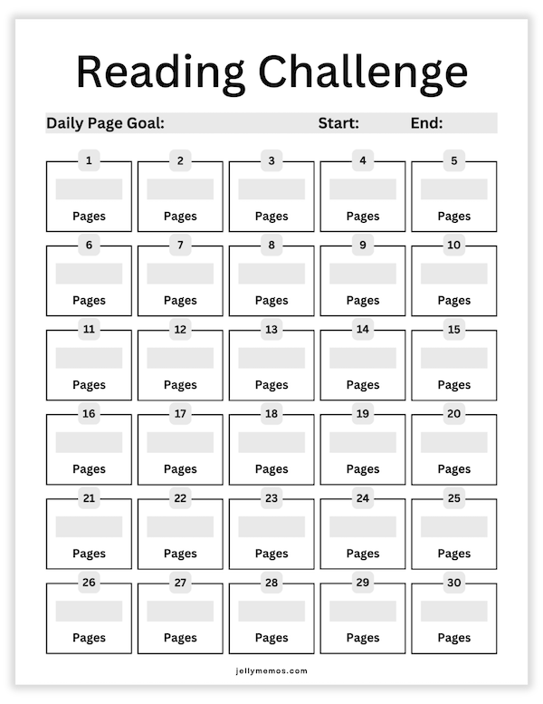 30 day reading challenge temeplate