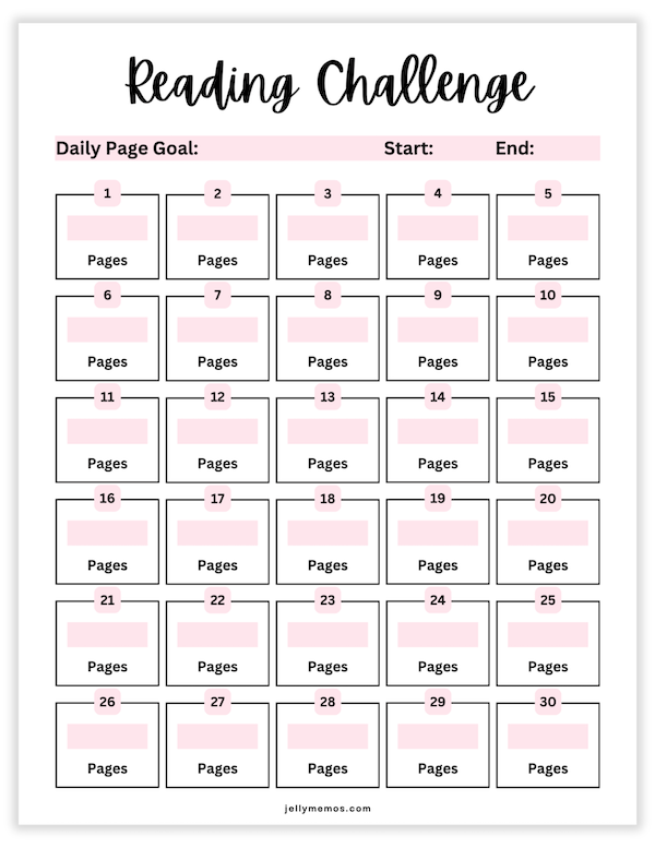 30 day reading challenge temeplate