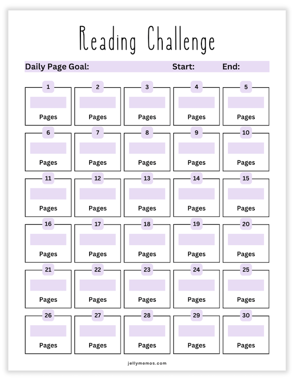 30 day reading challenge temeplate