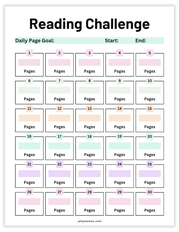 30 day reading challenge temeplate