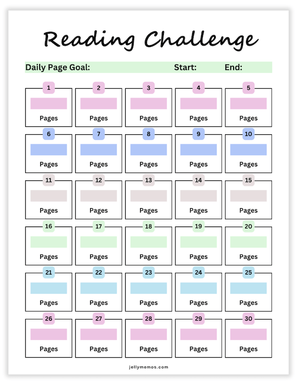 30 day reading challenge temeplate
