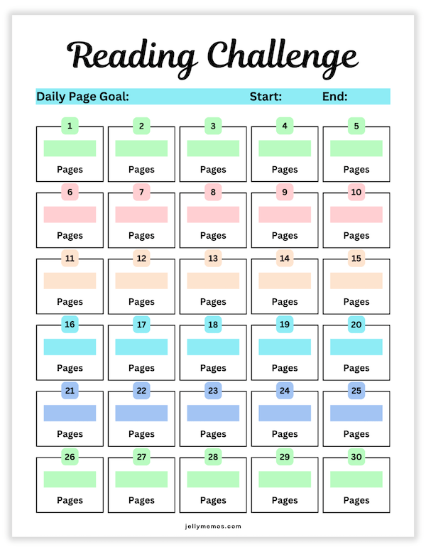 30 day reading challenge temeplate
