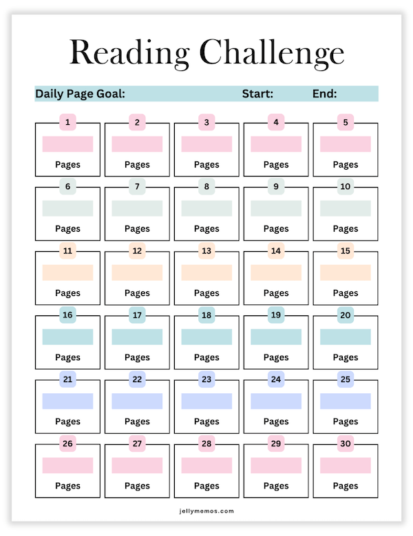 30 day reading challenge temeplate
