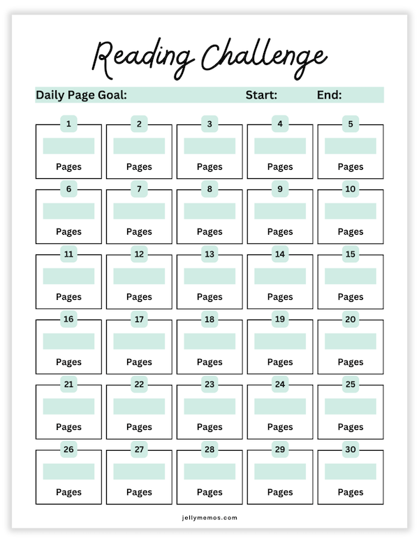 30 Day Reading Challenge Templates Free Printables JellyMemos