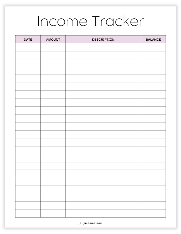 income tracker printable