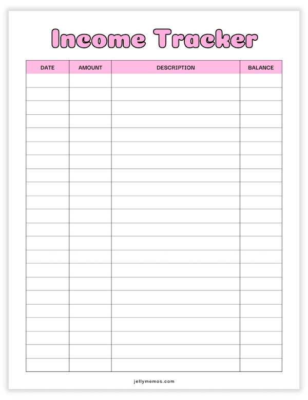 income tracker printable