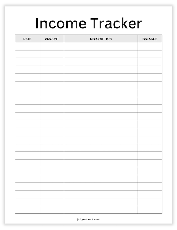 income tracker printable