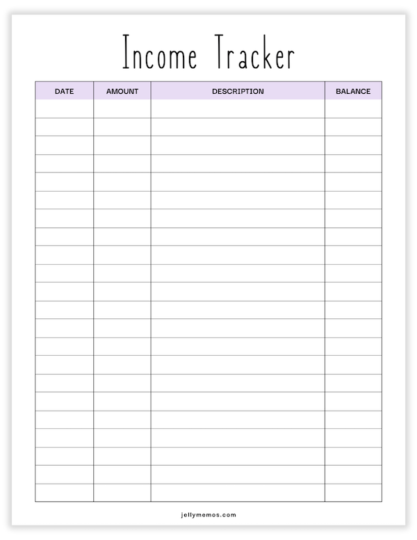 income tracker printable