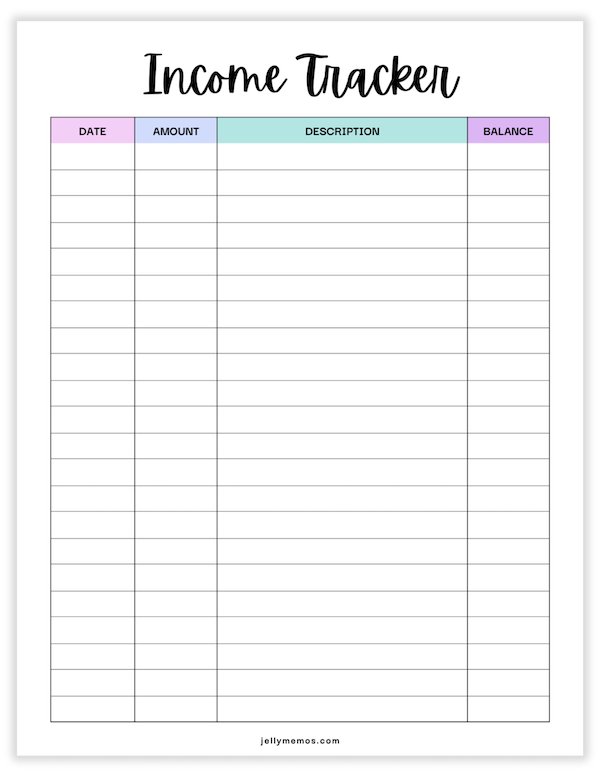 income tracker printable