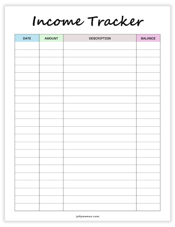 income tracker printable